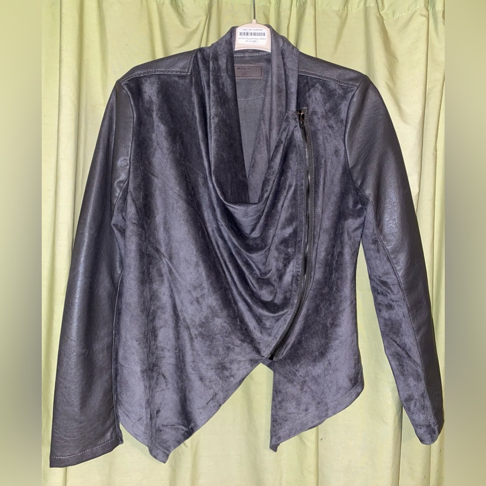 BlankNYC Revolve Faux Suede Asymmetrical Zip Moto Jacket Gray Vegan Crop L
